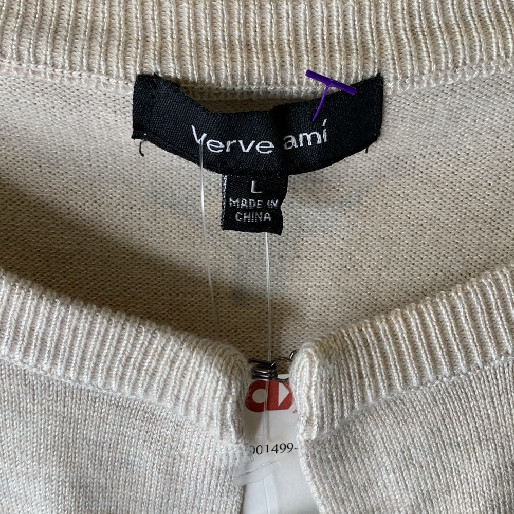 Reserved for @lasowl Verve Ami Cardigan Ruffle Hem Oatmeal Heather Large NWT - Picture 2 of 7